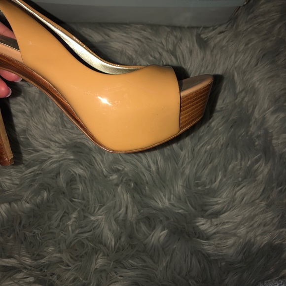Tan Patten Leather Open Toe Stilettos - Picture 5 of 5